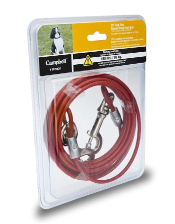 CAMPBELL  Pet Tie-Out Cable Size: 1/8" Length: 20' Capacity: 150 lbs. (0.075 tons) Weight: 1.2 lbs. - 1