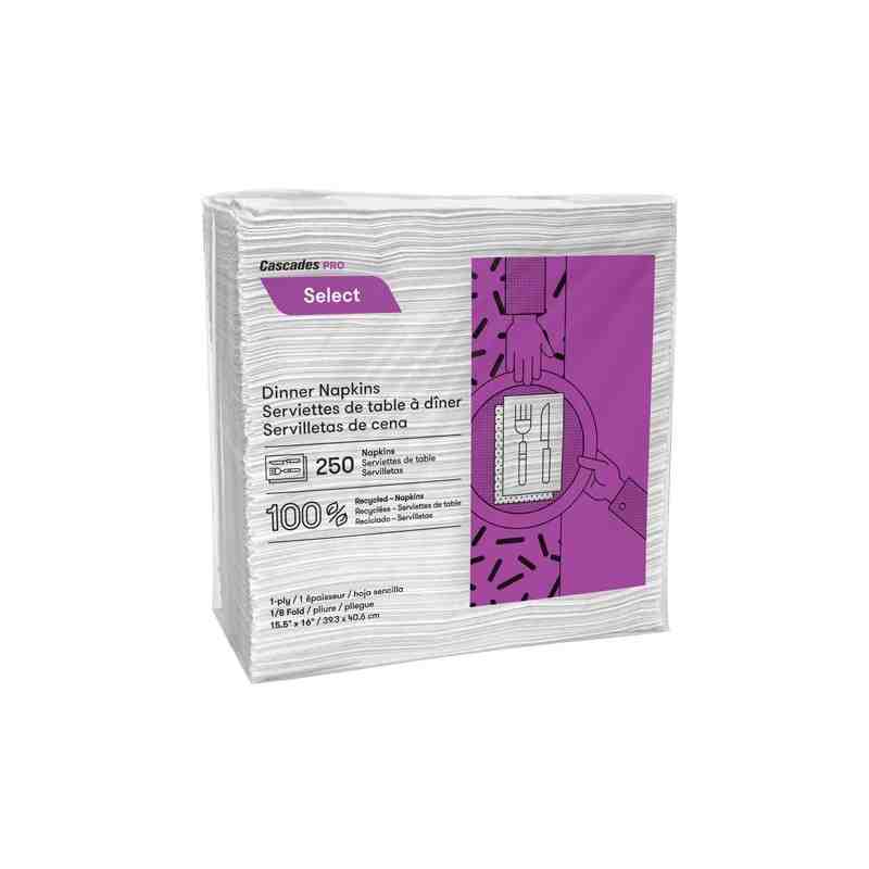 Cascades N050 PRO Select® Dinner Napkins, White, 1/8 Fold, 250 Napkins/Package, 12 Packages/Case - [DefendUse.com] - N050 - Casc