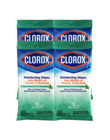 CLOROX ON-THE-GO Meadow Fresh Sanitizing Towels, Pouch of 15,  Case: 48 x 15ct - [DefendUse.com] - 55796 - Clorox® On-The-Go