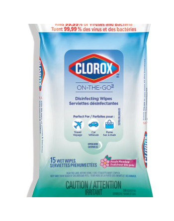 CLOROX ON-THE-GO Meadow Fresh Sanitizing Towels, Pouch of 15,  Case: 48 x 15ct - [DefendUse.com] - 55796 - Clorox® On-The-Go