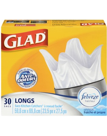 Glad Kitchen Catchers White Garbage Bags with Febreze Freshness, Easy-Tie Flaps, Tall, Case of 12, 40 Bags 