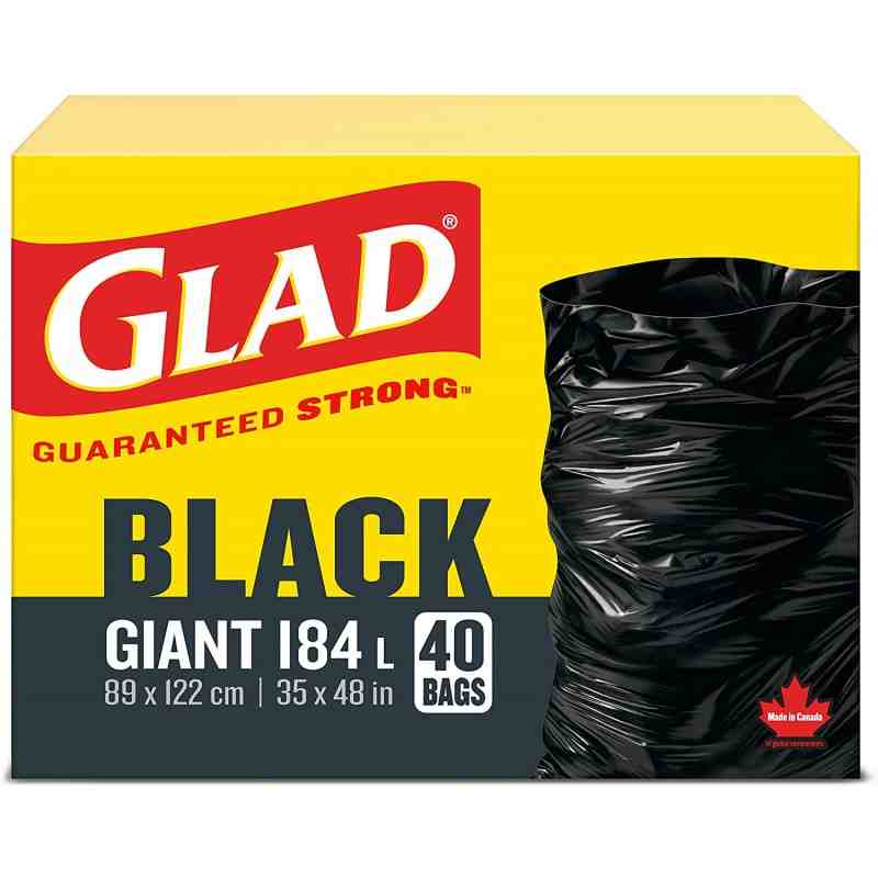 Glad 80049 Black Garbage Bags - Giant 178 Litres - 40 Trash Bags, Case of 4x40ct - [DefendUse.com] - 800494 - Glad Garbage Bags