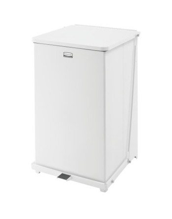 RUBBERMAID FGST40EPLWH Defenders Square Step Can with Liner, Capacity: 25 US gal., Colour: White - [DefendUse.com] - FGST40EPLWH