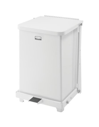 Rubbermaid FGST7EPLWH The Defenders 7 Gallon Steel White Square Medical Step Can with 4 Gallon Rigid Plastic Liner - [DefendUse.