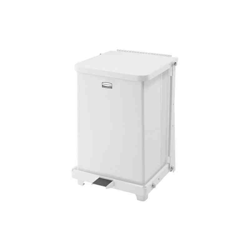 Rubbermaid FGST7EPLWH The Defenders 7 Gallon Steel White Square Medical Step Can with 4 Gallon Rigid Plastic Liner - [DefendUse.