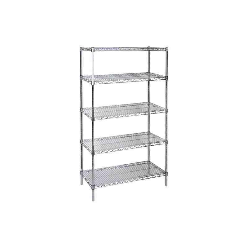 Heavy-Duty Chromate Wire Shelving, 5 Tiers, 60" W x 86" H x 24" D - [Cleaning Supplies Canada Discounts] -  - [DefendUse.com]