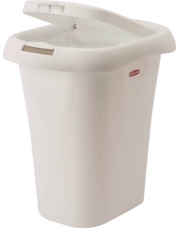 Rubbermaid Housewares, Spring Top Wastebasket 19.8L w/Linerlock Bag Latches - White, Case of 6 - [Cleaning Supplies Canada Disco