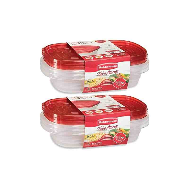 Rubbermaid Housewares, Take Alongs Divided Rectangle 3pk - Chili Red, Case of 8 - [Cleaning Supplies Canada Discounts] - 7F57-CA