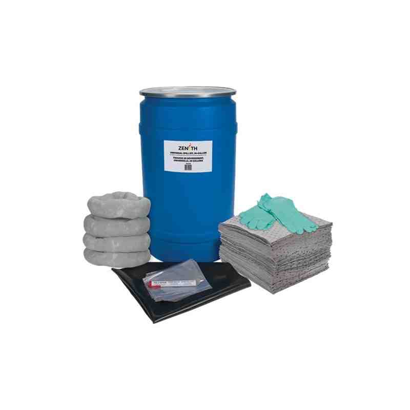 Shop Spill Kit, Universal, Drum, 30 US gal. Absorbancy - [Cleaning Supplies Canada Discounts] - J274 - [DefendUse.com]