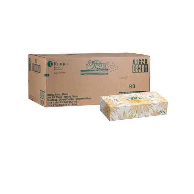 White Swan® 08301 Facial Tissue, 2-Ply, 30 Boxes/Case, 100 Sheets/Box - [DefendUse.com] - 08301 - Kleenex & Facial Tissue