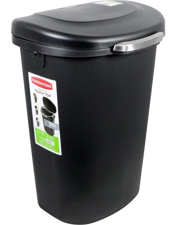 Rubbermaid Housewares, 49.1L Touch Top Wastebasket w/Liner Lock - Metal Accent Black, Case of 2 - [Cleaning Supplies Canada Disc