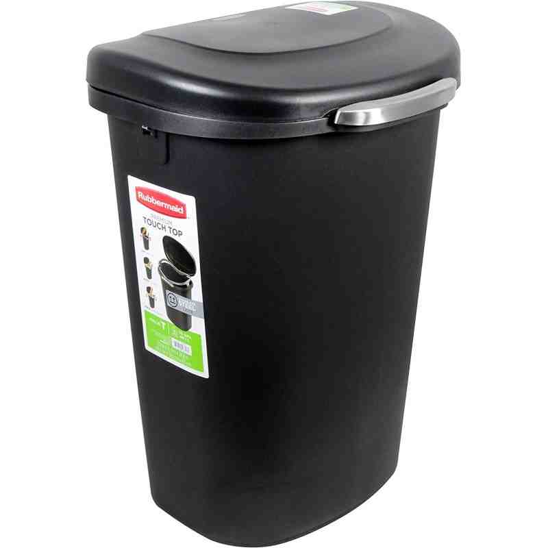 Rubbermaid Housewares, 49.1L Touch Top Wastebasket w/Liner Lock - Metal Accent Black, Case of 2 - [Cleaning Supplies Canada Disc