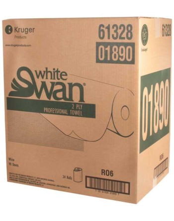 White Swan® 01890 Professional Kitchen Towel, 2-Ply, White, 24 Rolls/Case, 90 Sheets/Roll, Made in Canada - [DefendUse.com] - 01