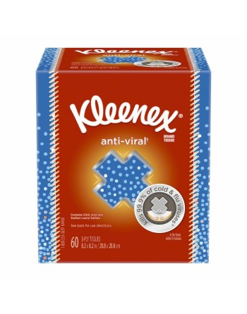 Kleenex® Anti-Viral Facial Tissue, 3-Ply, Cubed Box, White, 12 Boxes/Case, 60 Tissues/Box - 1