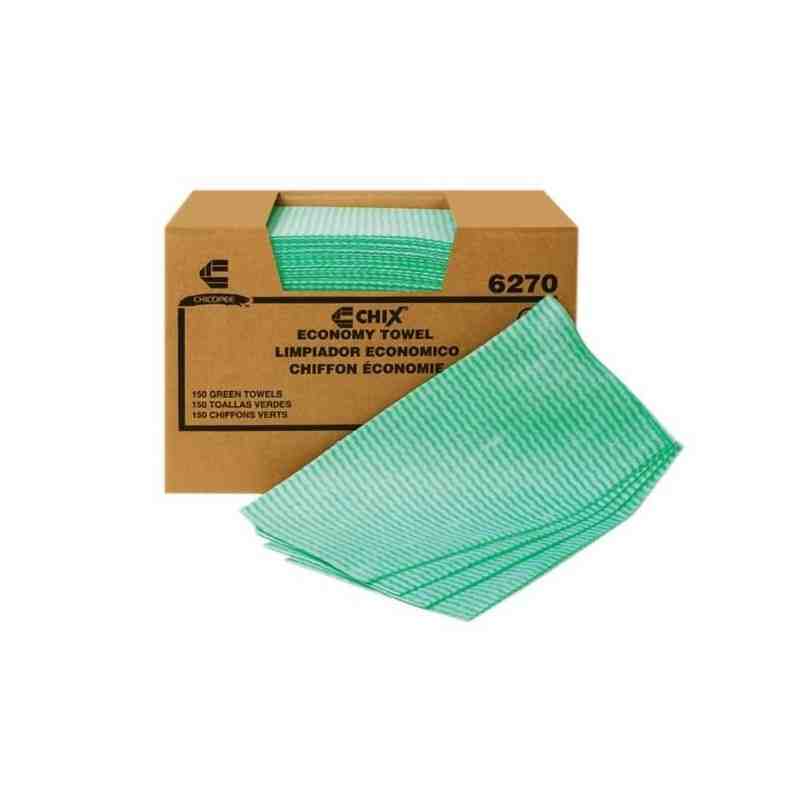 Chix® 6270 Economy Light Foodservice Towel in Self Dispensing Carton, Green Wavy Line, 150 Towels/Case - [DefendUse.com] - 6270 