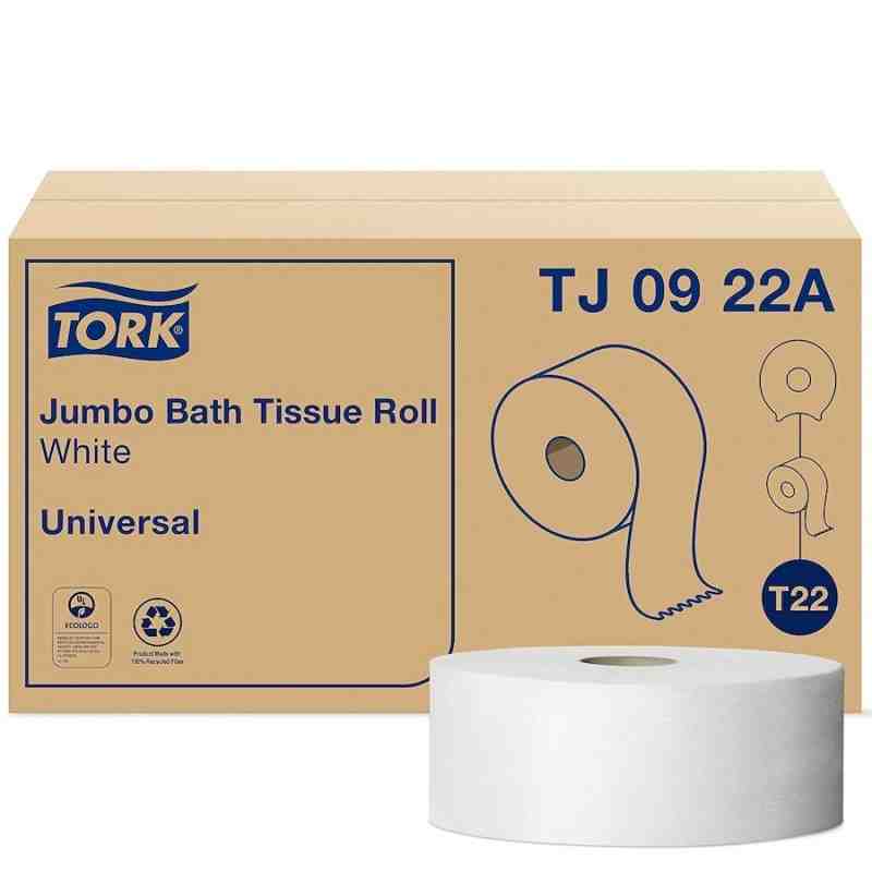 Tork® Universal Jumbo Bath Tissue Roll, 2-Ply, 100% Recycled Fibre, 1000'/Roll, 12 Rolls/Case - [Cleaning Supplies Canada Discou