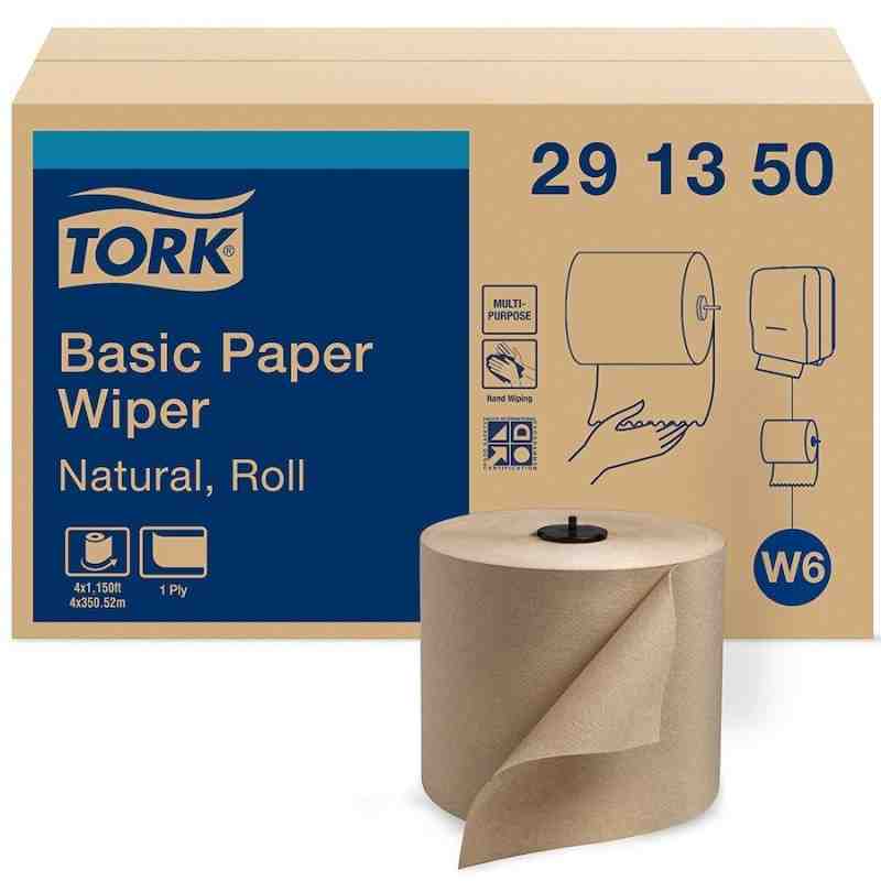 Tork® Basic Paper Wiper Roll Towel, 1-Ply, Natural, 5,808 Wipers/Roll, 4 Rolls/Case - [Cleaning Supplies Canada Discounts] - 291