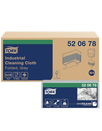 Tork® Industrial Cleaning Cloth, 1-Ply, Grey, 120 Cloths/Pack, 5 Packs/Case - [Cleaning Supplies Canada Discounts] - 520678 - [D