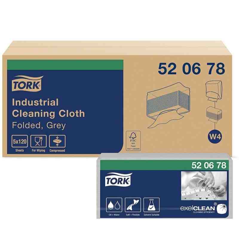 Tork® Industrial Cleaning Cloth, 1-Ply, Grey, 120 Cloths/Pack, 5 Packs/Case - [Cleaning Supplies Canada Discounts] - 520678 - [D