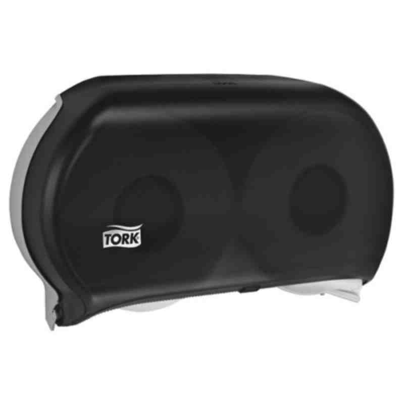 Tork® Twin Jumbo Bath Tissue Roll Dispenser, See-Through Window, Plastic, 9", Smoke Grey, 1 Dispenser/Case - [Cleaning Supplies 