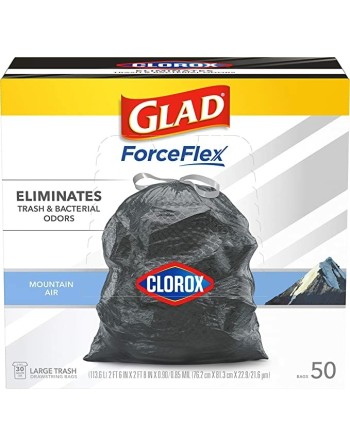 Glad® Large Drawstring Trash Bags ForceFlex with Clorox, 30 Gallon Black Trash Bags, 60 Bags/Pack, 4 Pack/Case - 1 - 30308 - 