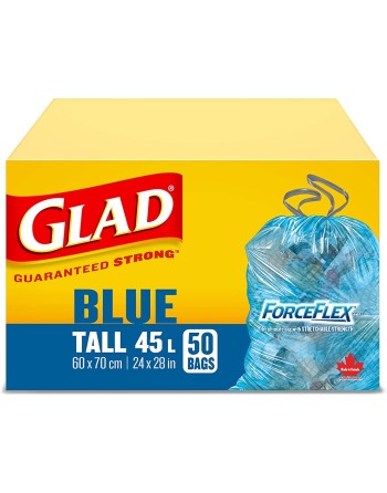 Glad 30301 Blue Recycling Bags - Tall 45 Litres - ForceFlex, Drawstring, 50 Trash Bags, Case of 6 - [DefendUse.com] - 30301 - Gl