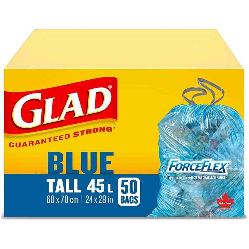 Glad 30301 Blue Recycling Bags - Tall 45 Litres - ForceFlex, Drawstring, 50 Trash Bags, Case of 6 - [DefendUse.com] - 30301 - Gl