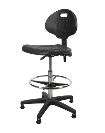 Heavy-Duty Ergonomic Stool, Stationary, Adjustable, 39” - 48”, Polyurethane Seat, Black - 1 -  - 