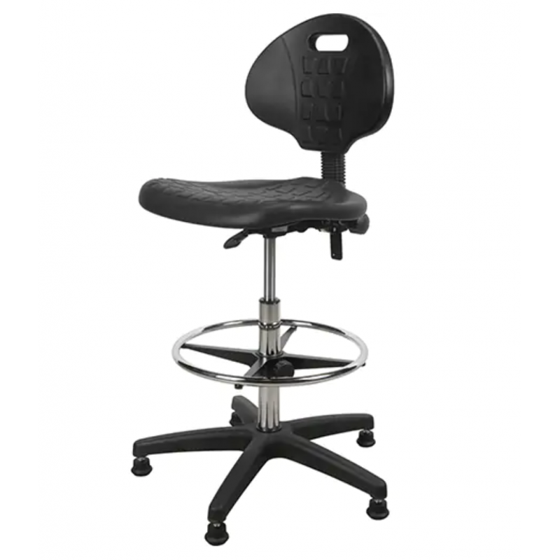 Heavy-Duty Ergonomic Stool, Stationary, Adjustable, 39” - 48”, Polyurethane Seat, Black - 1 -  - 