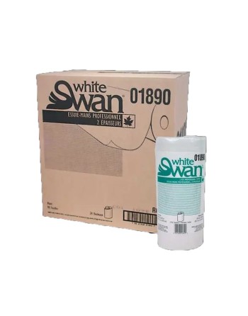 White Swan® 01890 Professional Kitchen Towel, 2-Ply, White, 24 Rolls/Case, 90 Sheets/Roll, Made in Canada - [DefendUse.com] - 01