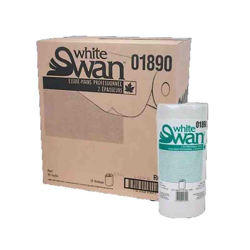 White Swan® 01890 Professional Kitchen Towel, 2-Ply, White, 24 Rolls/Case, 90 Sheets/Roll, Made in Canada - [DefendUse.com] - 01