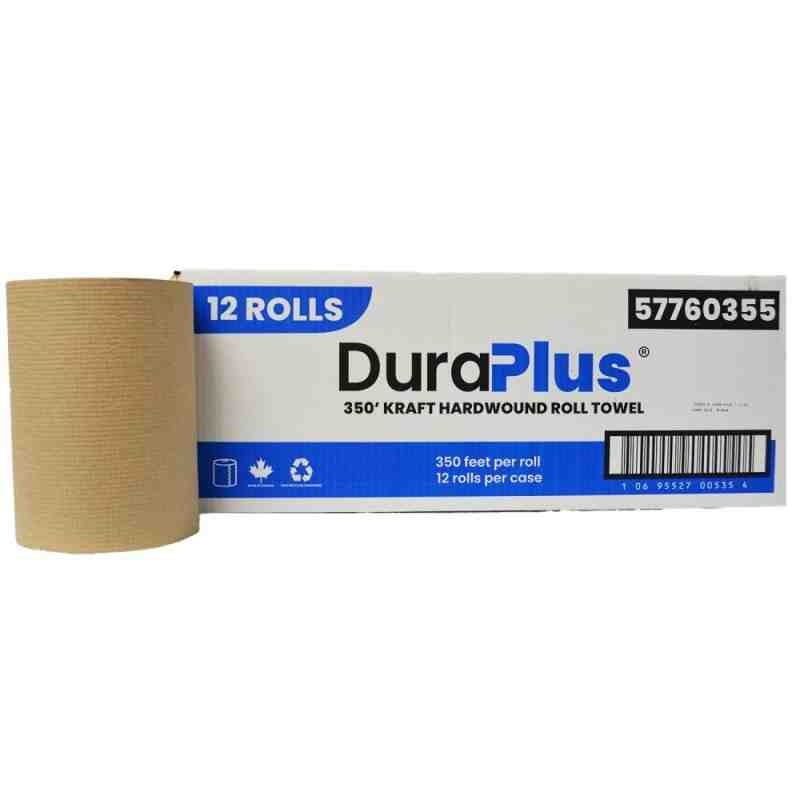 DuraPlus® Hardwound Paper Towel, Kraft, 350', 12 Rolls/Case, Made in Canada - [Cleaning Supplies Canada Discounts] - DP0355 - [D