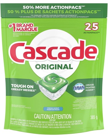 Cascade 37000-98082 Dishwasher Detergent Pods, Actionpacs Dishwasher Pods, Fresh Scent, 25 Count, Case of 5 - [DefendUse.com] - 