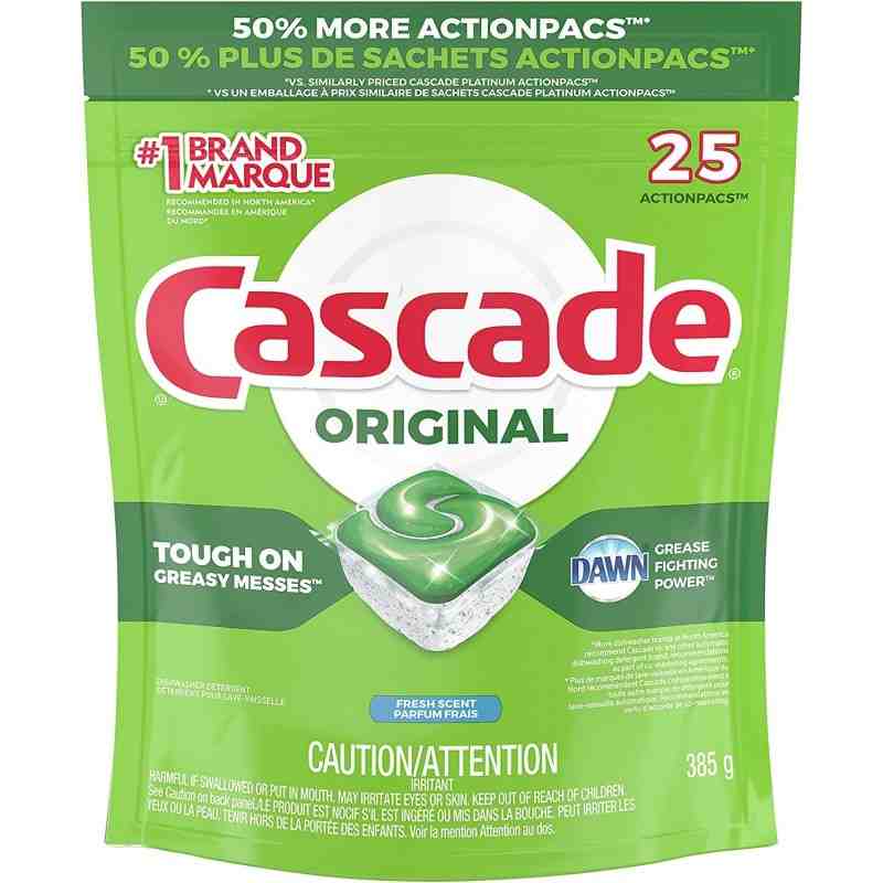 Cascade 37000-98082 Dishwasher Detergent Pods, Actionpacs Dishwasher Pods, Fresh Scent, 25 Count, Case of 5 - [DefendUse.com] - 