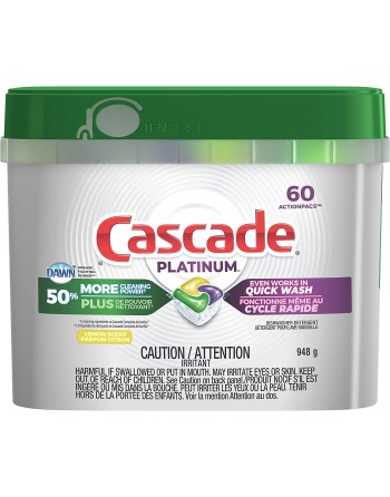 Cascade® 37000-91965 Platinum Dishwasher Pods, Detergent ActionPacs, 60 Pods/Pack, 3 Pack/Case - [DefendUse.com] - 37000-91965 -