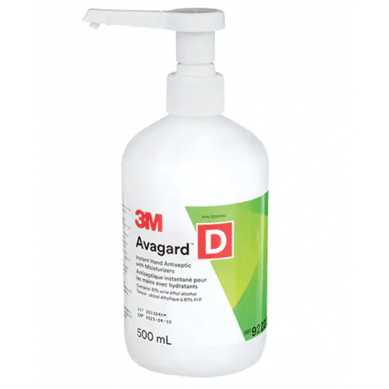 3M  Avagard™ D Instant Hand Antiseptic, 500 ml, Pump Bottle, 61% Alcohol, Case of 12 - [DefendUse.com] - 9222C - 3M Canada