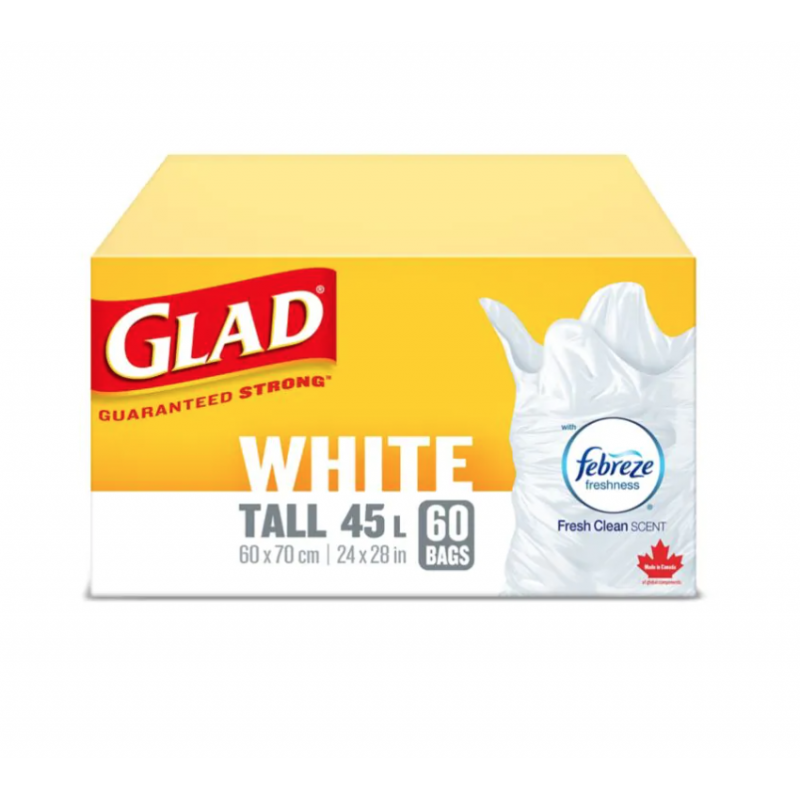 Glad, Garbage Bags, Tall, White 45L, Case of 6x60ct - [Cleaning Supplies Canada Discounts] - 30279 - [DefendUse.com]