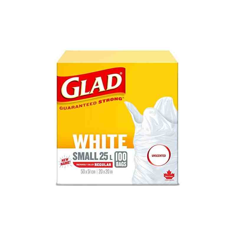 Glad,Garbage Bags, Small, White, Unscented, 25L, Case of 8x100ct - [Cleaning Supplies Canada Discounts] - 30297 - [DefendUse.com