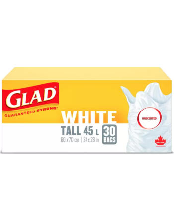 Glad, Garbage Bags, Tall, White, Unscented, 45L, Case of 6x60ct - [Cleaning Supplies Canada Discounts] - 30299 - [DefendUse.com]