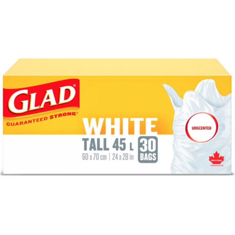 Glad, Garbage Bags, Tall, White, Unscented, 45L, Case of 6x60ct - [Cleaning Supplies Canada Discounts] - 30299 - [DefendUse.com]