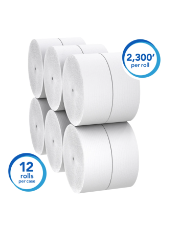 KIMBERLY-CLARK  Scott® Essential Coreless Jumbo Roll Toilet Paper, Coreless Roll, 1 Ply, 2300' Length, White, 12 Rolls/Case - [D