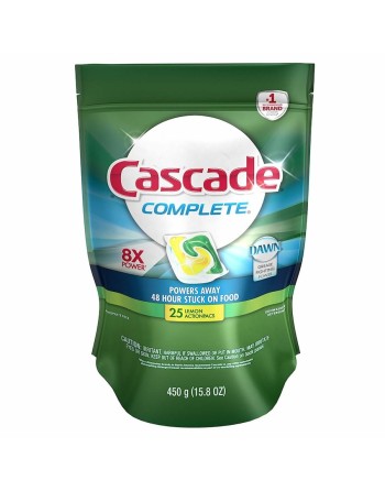 Cascade® 2 In 1 Dishwasher Action Pacs with Dawn Lemon, Case of 5, 25ct - [DefendUse.com] - 10037000980534 - Dishwasher Detergen