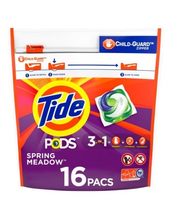 Tide 37000-93120 Liquid Laundry Detergent Pods Spring Meadow, Case of 6/16ct - [DefendUse.com] - 37000-93120 - Tide Liquid Laund