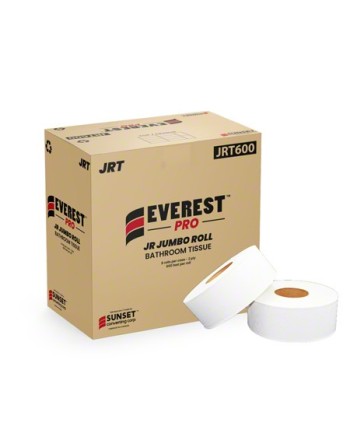 SUNSET JRT600 Everest Pro® JRT Toilet Paper, Jumbo Roll, 2 Ply, 600' Length, White, Case of 8 - [DefendUse.com] - JRT600 - Sunse