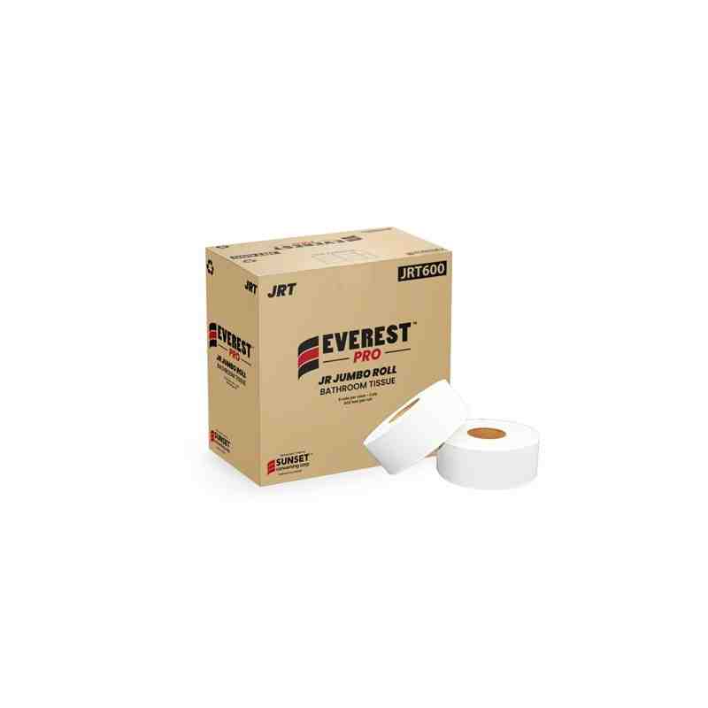 SUNSET JRT600 Everest Pro® JRT Toilet Paper, Jumbo Roll, 2 Ply, 600' Length, White, Case of 8 - [DefendUse.com] - JRT600 - Sunse