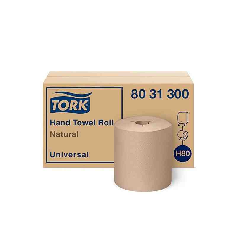 Tork 8031300 H80 Natural Hand Towel Roll, Universal, 100% Recycled Fiber, 6 Rolls x 800ft - [DefendUse.com] - 8031300 - Tork®