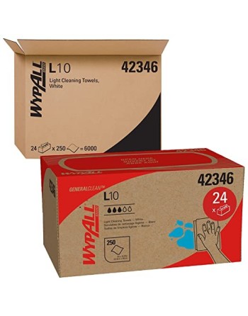 WypAll 42346 L10 Towels, POP-UP Box, 1-Ply, 10 1/4 x 9, White, 250 per Box (Case of 24 Boxes) - [DefendUse.com] - 42346 - WypAll