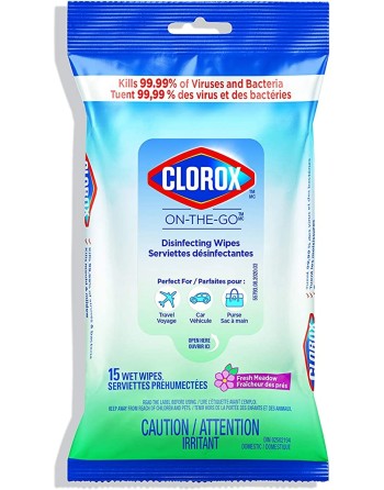 CLOROX ON-THE-GO Meadow Fresh Sanitizing Towels, Pouch of 15,  Case: 48 x 15ct - [DefendUse.com] - 55796 - Clorox® On-The-Go