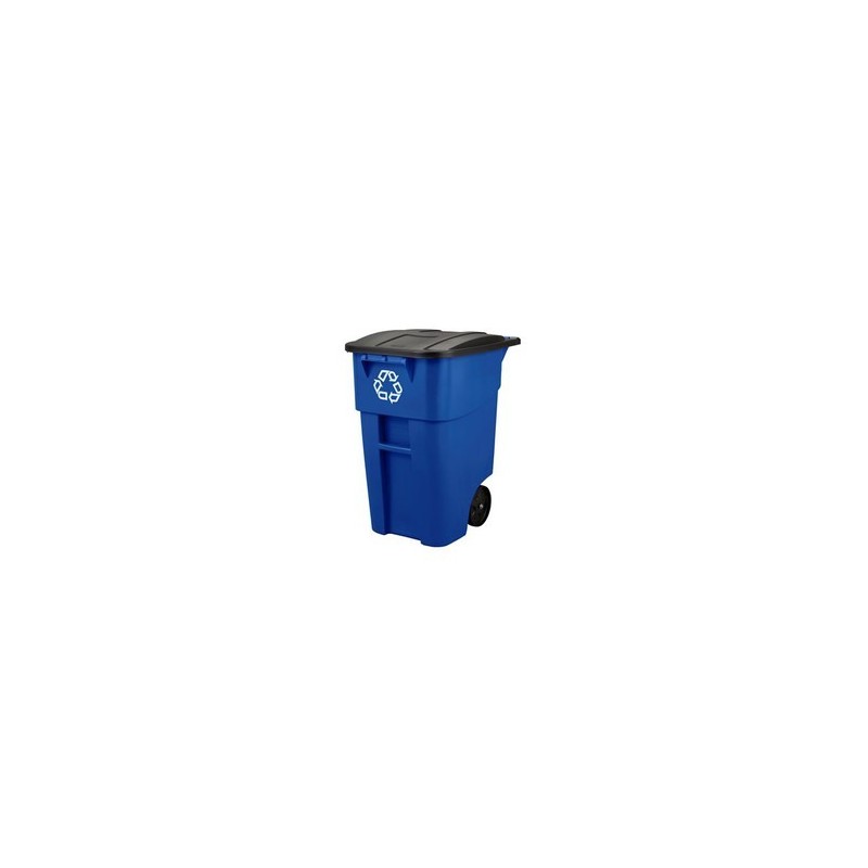 Rubbermaid FG9W2773BLUE Brute Rollout Container - 50G with Recycling - Blue - [DefendUse.com] - FG9W2773BLUE - Trash Cans with W