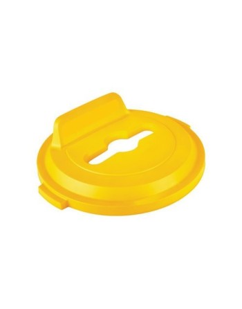 Rubbermaid 2018213 Brute Lid w/Hole Mixed Recycling 32G - Yellow - [DefendUse.com] - 2018213 - Brute Trash Can Lids